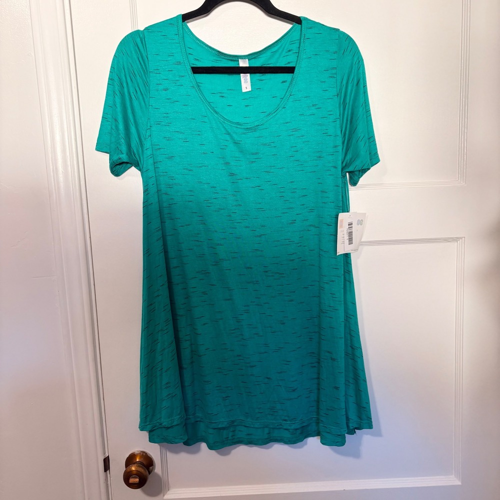 NEW LuLaRoe Perfect T Green Black Scoop Neck Short Sleeve‎ Tunic Top Size S